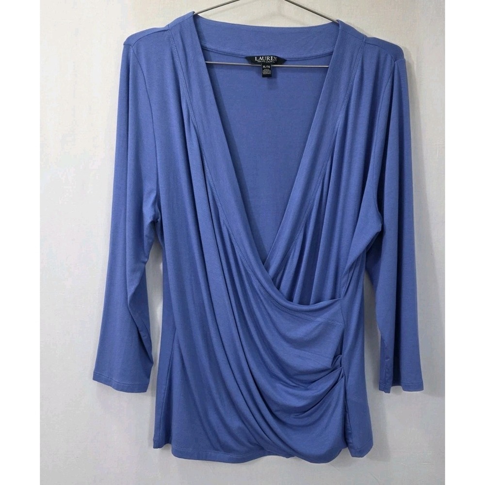 Lauren Ralph Lauren Women's XL Periwinkle  Surplice Wrap Long Sleeve Stretch Top